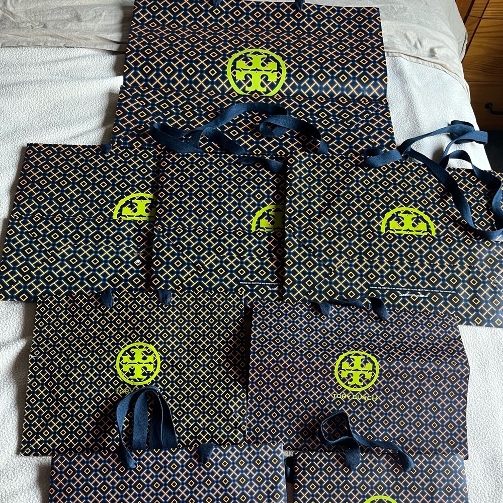 Tory Burch Navy and Orange Geometric Totes